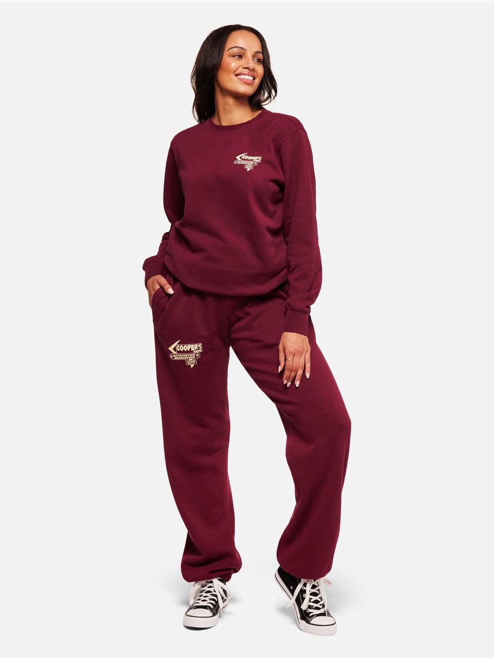 Call Her Daddy Cooper’s Cafe Sweatpants Maroon Joggers Small Fleece Lined
